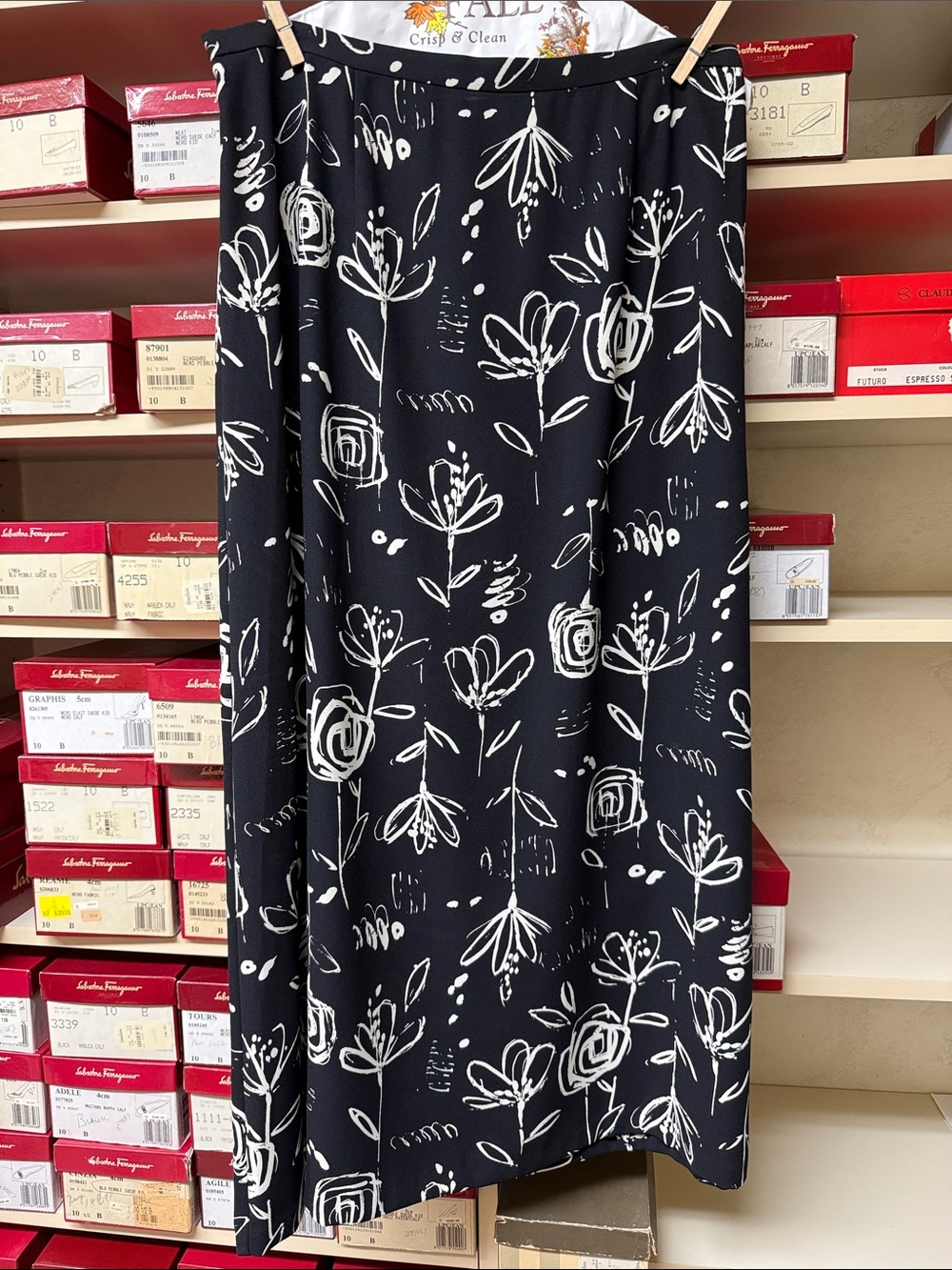 Vintage Pendleton Black & White Floral maxi Skirt